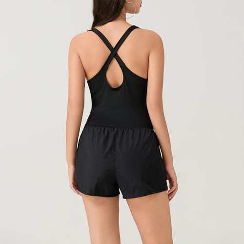 GPLOPEEY Women's Summer Short Jumpsuit, Cross Backless Playsuit (01 Black, M) - Image 5