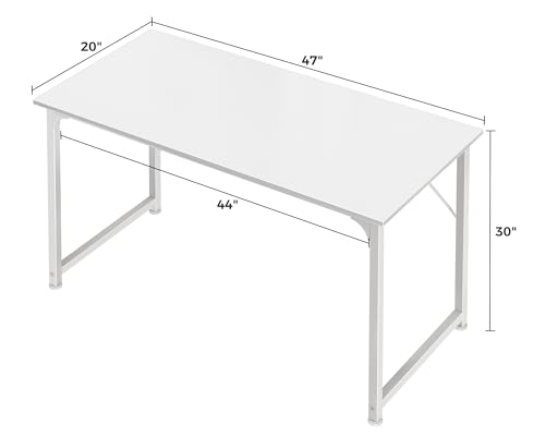 Image of Huuger Computer Desk, 48 Inch Office Desk, Gaming Desk with Storage, Writing Desk Work Desk for Home Office, Study, Modern Simple Desk, Large Legroom, Metal Frame, White