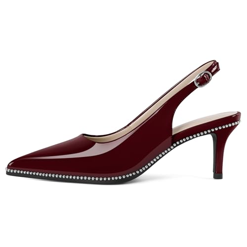 Image of YODEKS Slingback Heels for Women Pointy Toe Beaded Heels Close Toe Kitten Heel Pumps 2.5 Inch Stiletto Pumps Wedding Party Dressy Shoes