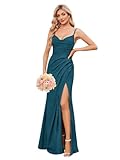 ZPVP Peacock Bridesmaid Dresses for Wedding Long with Slit Ruched Mermaid Maid of Honor Dress Size 2