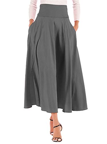 SHINFY Women Casual Flowy Dress High Waist Pleated Midi Skirt with Pockets