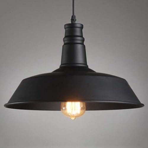 Lustre industriel rétro noir de jais avec abat-jour de plafond vintage