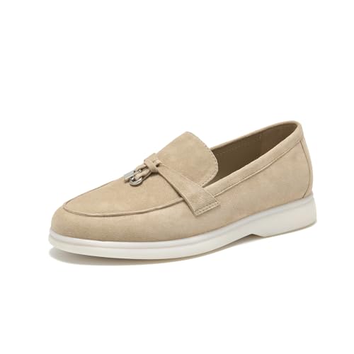 Image of BEAU TODAY Suede Loafers Flats for Women, Women's Slip On Penny Loafers, Leather Driving Comfortable Dress Ladies Loafers Casual Office Work Shoes