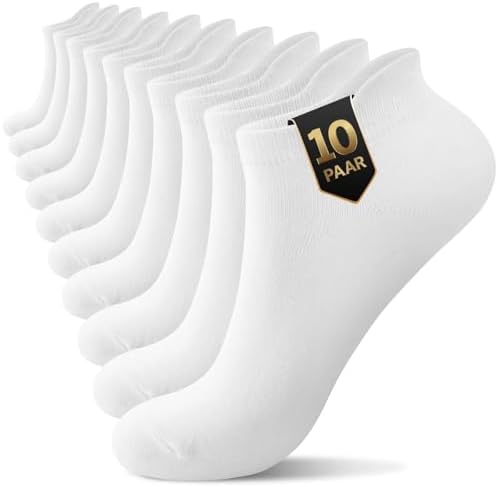 YouShow 10 Paar Sneaker Socken Damen Herren, bio Baumwolle Kurze Socken | Unisex Halbsocken Atmungsaktiv, Verlängerte Ferse, Bequem und Weich, OEKO-TEX, Alltag und Sport, Weiß Schw