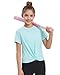 KEREDA Girls Athletic Shirts Tie Front Tops Summer Short Sleeve Quick Dry Active Tees T-Shirts for Kids Teens Mint Green 7-8 Years