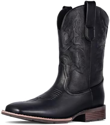 Suokdil Cowboy Boots for Men - Men's Western Boots With Embroidered, Slip Resistant Square Toe Chunky Heel Ankle Boots, Durable and Fashionable Retro Classic Short Boots For Spring Fall