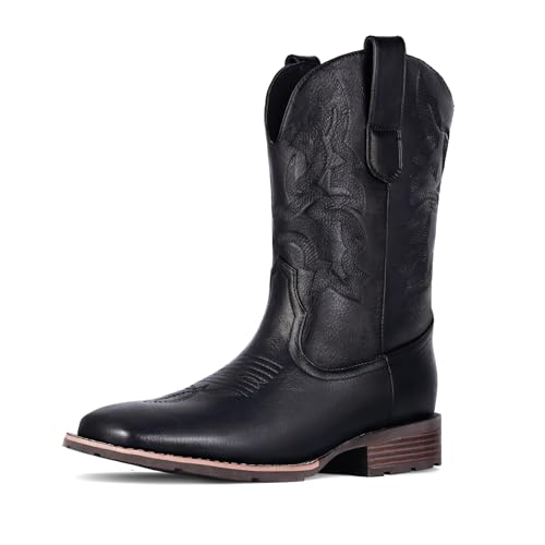 suokdil cowboy boots for men - men39s western boots with embroidery slip resistant square toe chunky heel durable and fashionable retro classic footwear for spring and fall