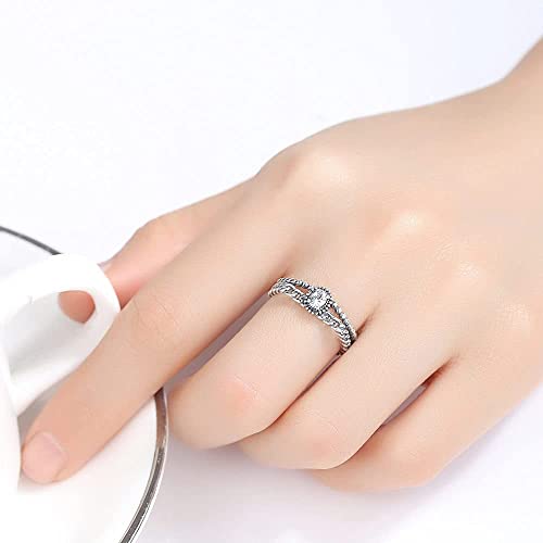 Bague double rang tressée en argent S925 rétro style vintage chic