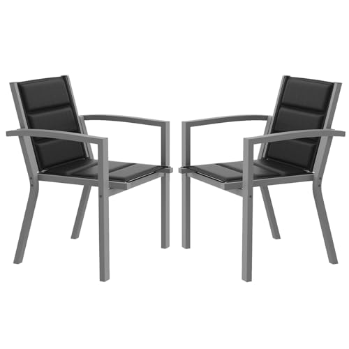 JUMMICO Chaise de Jardin Extérieur - Cadre Aluminium Robuste, Coussin Texlin Rembourré Confortable, Empilable et Rangeable sous Table - 160kg Max - pour...