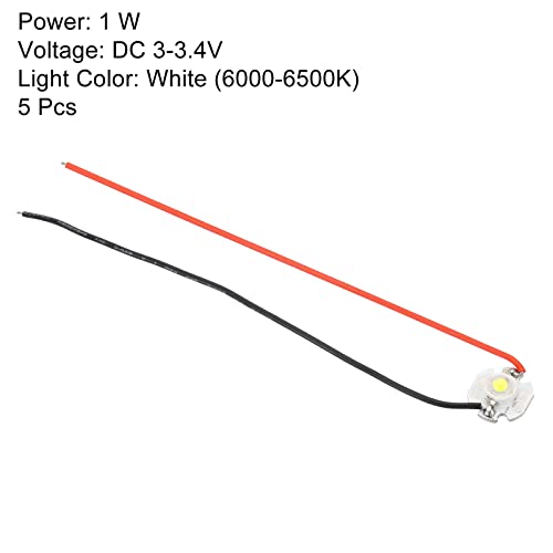 PATIKIL 0.6" LED Chip Bulb, 5 Pack 350mA 1W COB Light Beads Light Copper Bracket with Wire for DIY Lighting Fixtures White 6000-6500K - Image 3