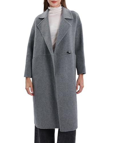 Womens Winter Notch Lapel Wool Blend Coat Casual Warm Peacoat with Scarf4