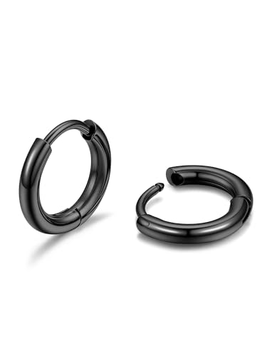 PROSTEEL Mens Hoop Earring 8mm Stainless Steel Small Black Hoop Earrings for Men Hypoallergenic & Non Tarnish Earring Jewelry with Gift Box