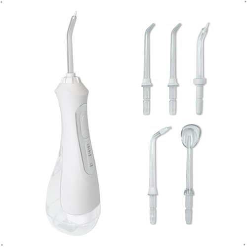 applife 口腔洗浄 器 ジェットウォッシャー | 3段階運転モード IPX7 防水加工 ノズル 歯 口内洗浄機 替えノズル付 200ml コードレス ホワイト