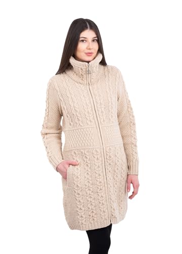 SAOL Irish Cardigan for Women with Pockets Made of 100% Merino Wool Ireland Long Coat4