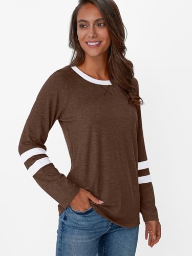 Image of AUTOMET Womens Color Block Long Sleeve Shirts Oversized Crewneck Casual Top