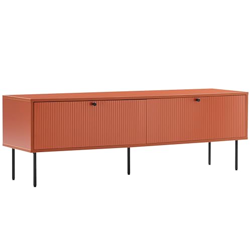 Oviala Meuble TV 2 Portes en Acier et MDF décor mélaminé 150 cm Orange