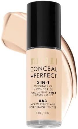Milani Conceal + Perfect 2-in-1 Foundation + Concealer (1 Fl. Oz.) Cruelty-Free Liquid Foundation - Cover Under-Eye Circles, Blemishes & Skin Discoloration for a Flawless Complexion (Warm Porcelain)