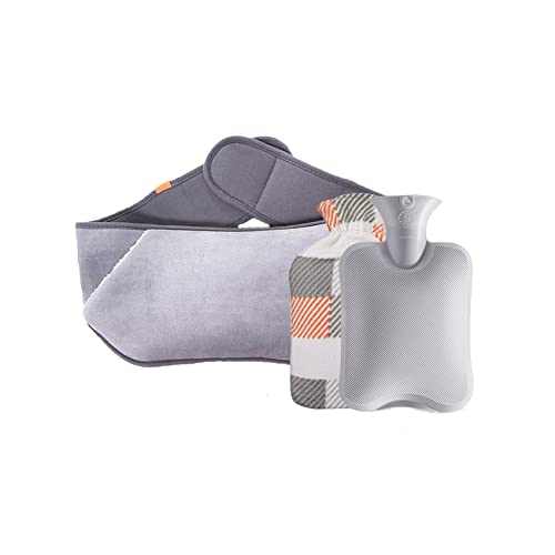 GUROTD Hot Water Bottle with Cover Rubber Warm Hot Water Bag with Soft Plush Waist Cover Belt Hot Water Bottle Pouch for Pain Relief Neck Shoulder Hands Back Legs Waist Grey3pcs