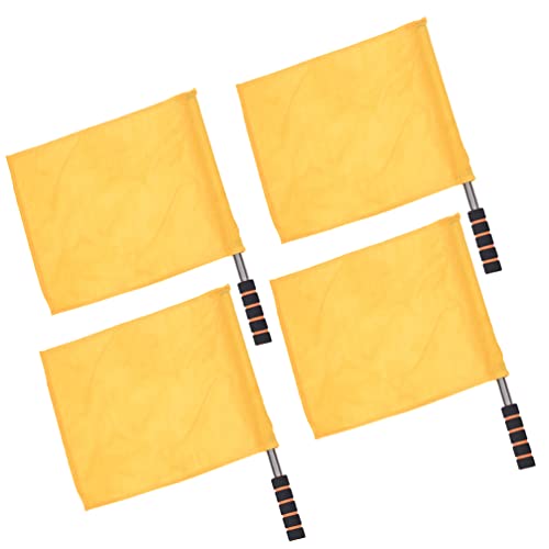 VICASKY 4pcs Yellow Hand Signal Flags Stainless Steel Pole High-Visibility Referee Flags for Sports Lightweight for Outdoor Football Games