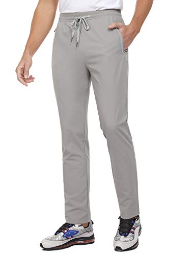 Sykooria Men's Active Lightweight Hiking Pants Quick Dry Running Jogger Sweat Pants with Zipper Pockets Grey