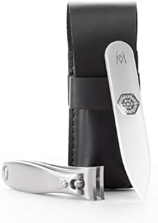 GERMANIKURE Nail clipper and Glass Nail File Set in Black Leather Case - Made in Solingen Germany of FINOX Stainless Steel, Glass Nail Care Supplies Made in Czech Republic