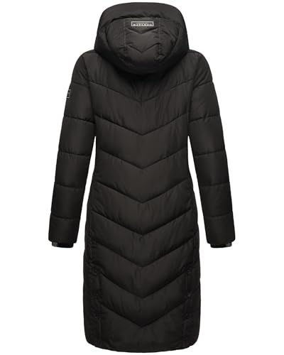 Navahoo Damen Wintermantel Warmer Langer Steppmantel mit Abnehmbarer Kapuze Sahnekatzii XIV Black Gr. M