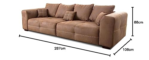 Cavadore Big Sofa Mavericco / XXL Sofa im modernen Design / Inklusive Rückenkissen und Zierkissen / 287 x 69 x 108 cm (BxHxT) / Mikrofaser Braun