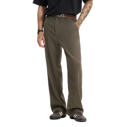 Silent Vortex Men's Teen Loose Fit Wide Leg Dress Pants Casual Solid High Waist Straight Leg Trousers with Pocket