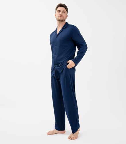 Image of DAVID ARCHY Mens Pajamas Set Ultra-Soft Sleepwear Classic Notched Collar Top & Bottoms Loungewear with Pockets