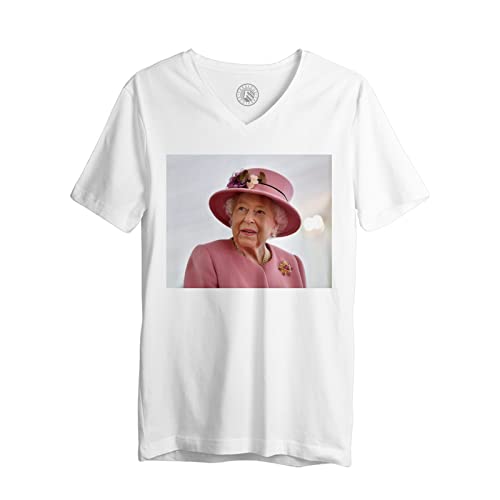Fabulous T-Shirt Uomo Scollo a V Queen Elisabeth II Tunica Rosa Regina d'Inghilterra, bianco, L