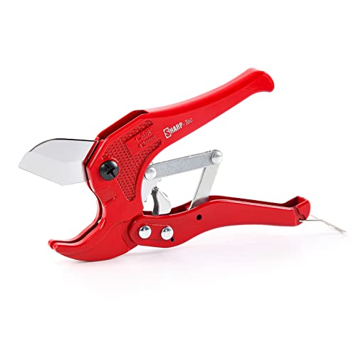 Sharp-tec Plastic Pipe Cutter 3-42mm Heavy Duty Ratchet PVC Pipe Cutting Tool for Cutting 42mm OD PEX PVC and PPR Plastic Hoses Tube Cutter Slice for Plumber Maintenance Workers