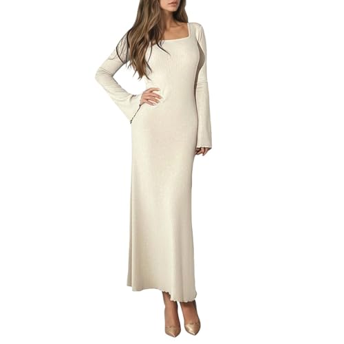 Vhersily Damen Wickel-Strickkleid Langarm V-Ausschnitt Slim Lange Rippen Winter Elegant Sexy Träger Etuikleid Bodycon Cocktailkleider für Zeremonien...