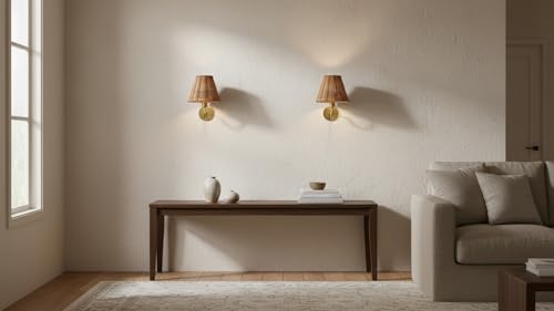 Aspen Creative 51003 Empire Clip-On Chandelier Lamp Shade, Natural Rattan, 3" Top x 6" Bottom x 5-1/4" Slant Height