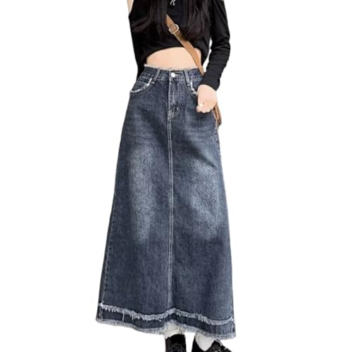 Jupe maxi en jean vintage femme taille haute longue denim brut