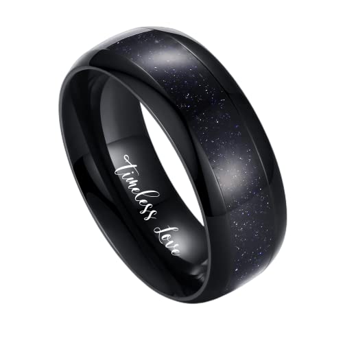 GRBBN Personalized Eternity Couple Ring, Vine Blue Sandstone, His and Her Matching Ring Set, Adjustable Size, Engraving Option, Stainless Steel, Unisex, Love Theme, Wedding Occasion