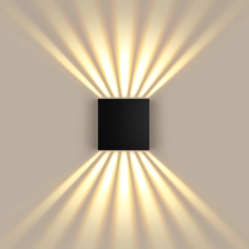 JVURICE Lampada da parete a LED per interni/esterni, IP67, in alluminio, 3000 K, luce bianca calda, 12 W, moderna decorazione per soggiorno, camera da letto, corridoio e scala (nero)