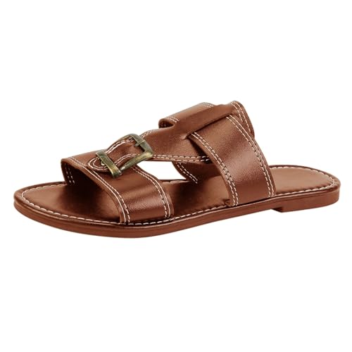 Sandalias de mujer con plantilla, sandalias de malla de piel sintética, zapatos de playa, planos, sandalias de verano, pantuflas cómodas, antideslizantes, sandalias de playa, marrón, 41 EU