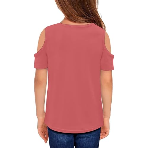 California Cold Shoulder Tops for Girls Letter Print Graphic Tees Summer Short Sleeve T Shirts Casual Loose Tunic Tops 3-12T3