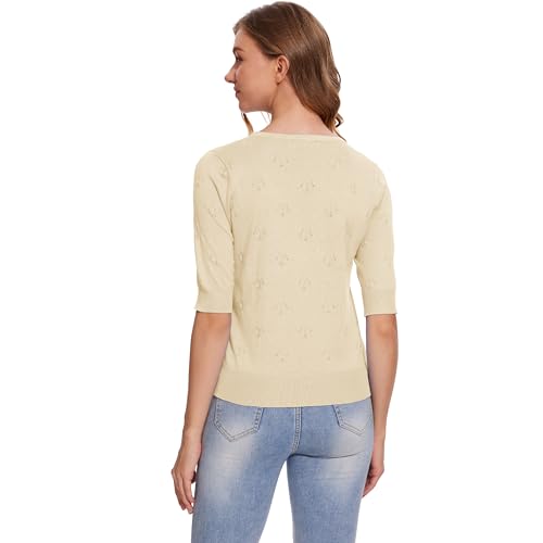 Image of Women's Short Sleeve V Neck Shrugs Button Down Knit Cropped Cardigan Sweater Tops