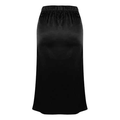 Women's Satin Midi Skirt Gradient Slippery Elastic Waist Slim Fit Skirt Dinner Wedding Cocktail Formal A-Line Skirts4