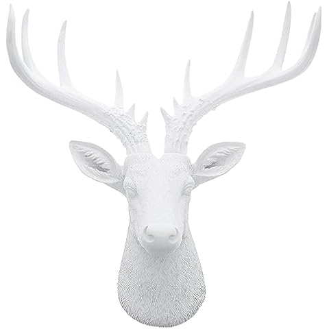 Top Brass 12 1/2" Faux White Deer Head/White Antlers Wall Decor Cover
