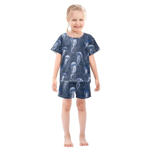 ALAZA Jellyfish Blue Pajama Set Short Sleeve Sleepwear Soft Lounge Nightwear3