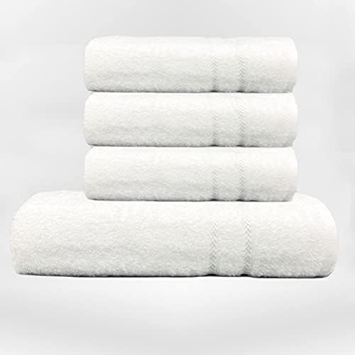 Kyniog Bamboo Large Bath Towel Set- 1 White Bath Towels (70cm x 140cm) and 3 Hand Towels (50cm x 90 cm)- 70% Bamboo And 30% Cotton - 550 GSM - Quick Dry Germ Free Bamboo Bathroom Towels