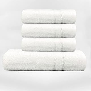 Kyniog Bamboo Large Bath Towel Set- 1 White Bath Towels (70cm x 140cm) and 3 Hand Towels (50cm x 90 cm)- 70% Bamboo And 30% Cotton - 550 GSM - Quick Dry Germ Free Bamboo Bathroom Towels