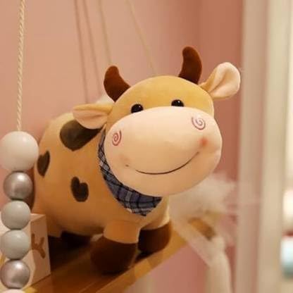 Image of Milky Moo Cow Plush Soft Toy Stuffed Cartoon Pet Kawai Animal Plushie Cattle Toys Doll Birthday Gifts for Friends Kids Girls Decorative Toy Brown 28cm
