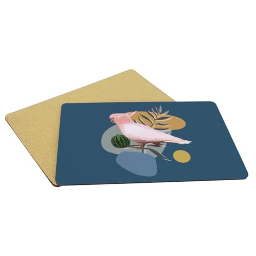 Sets de table bleu cacatoès en liège grand format 39,5x28,5 cm x4