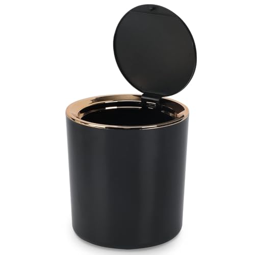 Image of Soko Cute Portable Mini Trash Can, Small One-Key Press Plastic Fancy Press-Top Desktop Dustbin Waste /Garbage Disposal For Home, Office, Bathroom, Bedroom, Kitchen, Work, Study Table - Luxebin (Black)