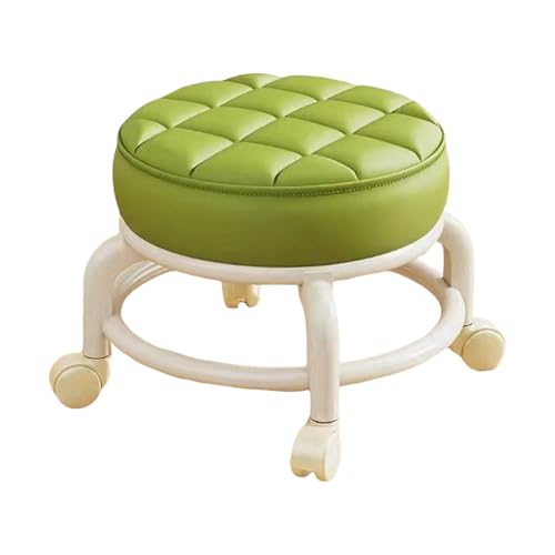 Jiuvaso Sedia Bassa con rotelle, Piccola, Traspirante, in Similpelle, Sgabello Girevole a 360°, per Soggiorno, Salone, Cucina