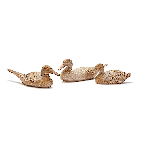 Image of Two's Company Set of 3 Natural Hand-Carved Duck Decor - Resin