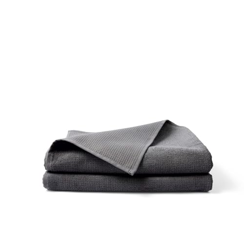 HEYLINEN Luxury Organic Cotton Bath Sheet Set of Two | GOTS Certified Organic | Extra Large Waffle Terry Spa Bathroom Towel Sheet | Grey